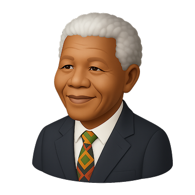 Illustration of an elderly man with white hair wearing a dark suit, white shirt, and patterned tie, smiling gently.