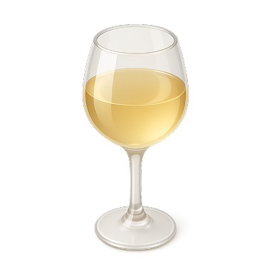Glass of white wine with a clear stem and base casting a shadow.