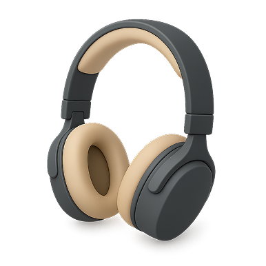Over-ear wireless headphones with dark gray exterior and beige ear cushions and headband padding.