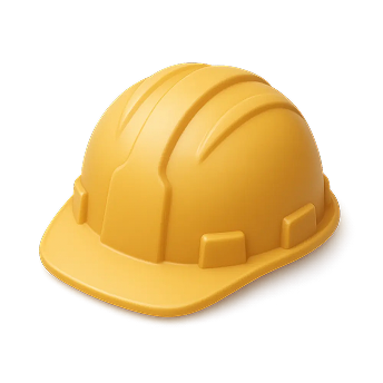 Yellow construction safety helmet viewed at an angle on a white background.