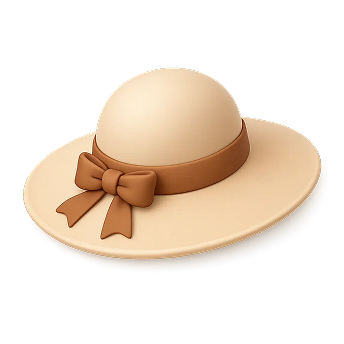 Beige wide-brimmed hat with a brown ribbon and bow.