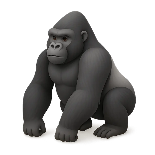 Illustration of a grey gorilla crouching with both arms and feet on the ground.