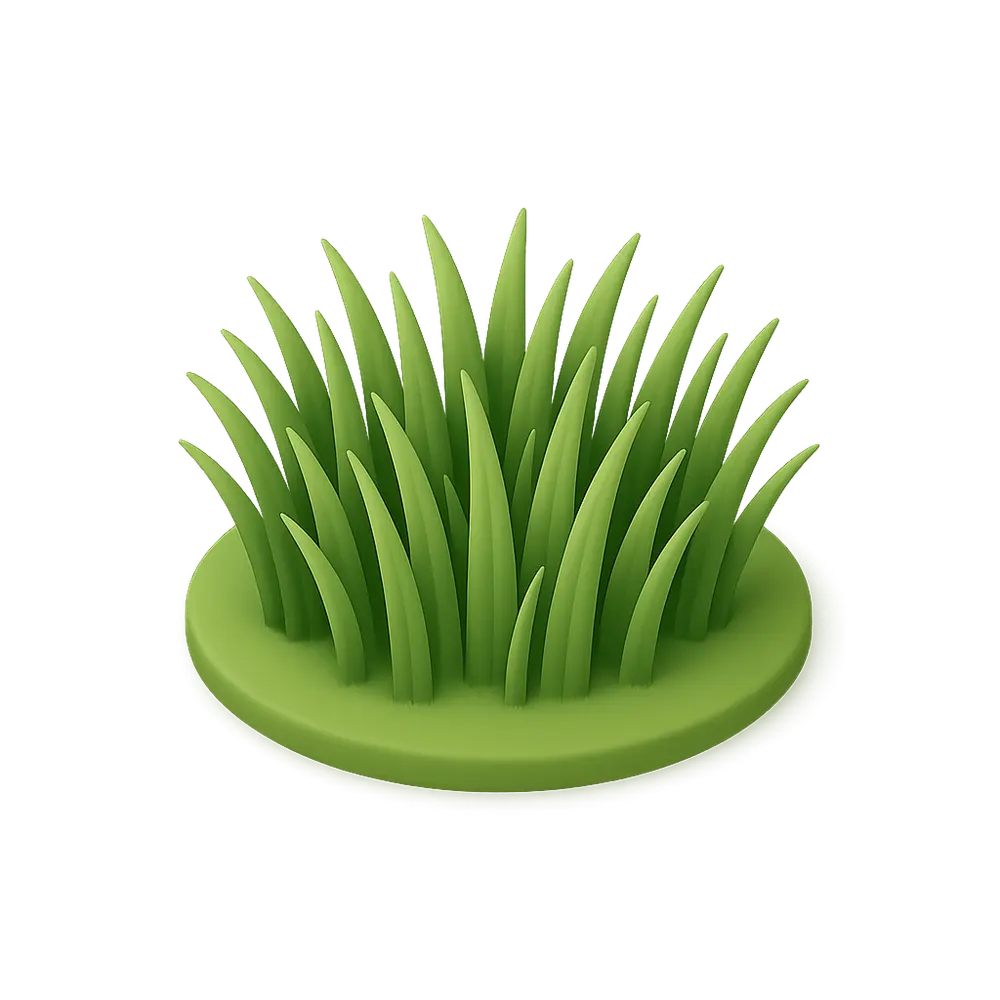 3D illustration of a small patch of green grass blades on a round base.