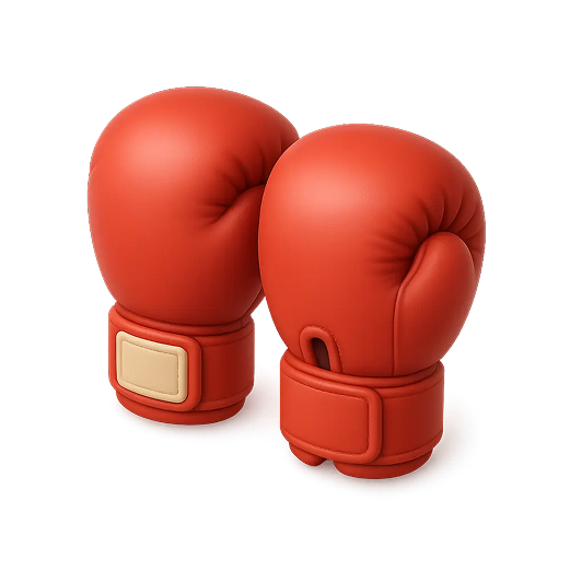 Pair of red boxing gloves with beige velcro straps placed on a white background.